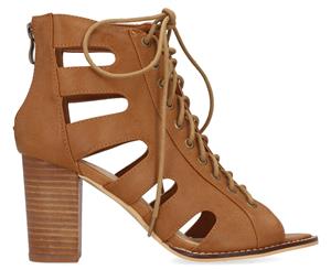 Verali Women's Prince Lace-Up Block Heels - Tan Smooth