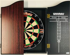 WINMAU PRO SFB Bristle Dart Board Set - Rosewood Cabinet - 6 x Darts