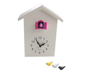 Walplus White Minimalist Cuckoo Table Clock Pink Window with changeable 4 birds