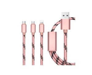 3 in 1 Multi USB Charger Charging Cable Cord For iPhone USB TYPE C Android Micro-Rose gold
