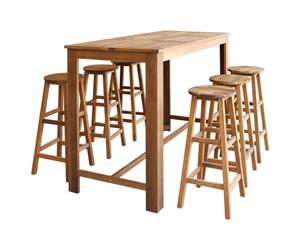 7 Piece Solid Acacia Wood Bar Table and Stool Set Kitchen Furniture
