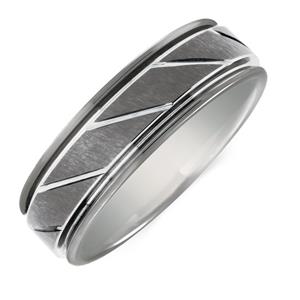 7mm Men's Patterned Ring in Grey Tungsten