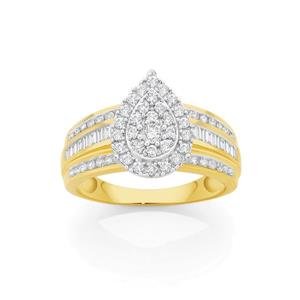 9ct Gold Diamond Cluster Pear Shape Dress Ring