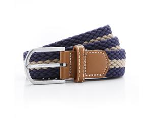Asquith & Fox Mens Two Colour Stripe Braid Stretch Belt (Navy/Khaki) - RW5539
