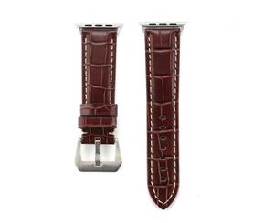 Crocodile Pattern Leather Watch Band - Brown