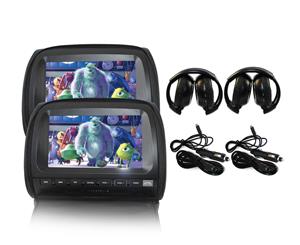 Elinz 2x 9" Touch Screen Car Headrest DVD Player Monitor Pillow Games 1080P USB/SD Sharing Sony Lens BLACK