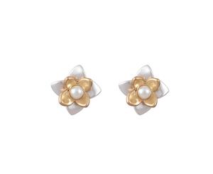 Fable Womens/Ladies Two Tone Flower Earring Studs (Silver/Gold) - JW985