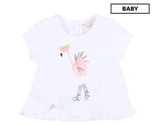 Fox & Finch Baby Girls' Frolic Flamingo Tee / T-Shirt / Tshirt - White
