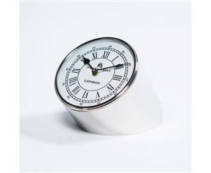 HALAFAX BOND STREET London Office Clock with Round White Face Black Numerals and Arms and Polished Nickel Finish