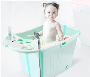 Large Foldable Baby Toddlers Kids Bath Tub Water to Chest Bubble Bathtub - Green