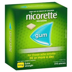 Nicorette Quit Smoking Extra Strength Uncoated Classic Chewing Gum 4mg 210 Pieces