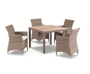 Sahara 4 Seater Outdoor Teak And Wicker Dining Setting In Half Round Wicker - Brushed Wheat Cream cushion - Outdoor Wicker Dining Settings