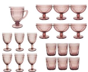 19 piece set Regal embossed patterned glass drink collection (wine water dessert water / cocktail jug) - purple