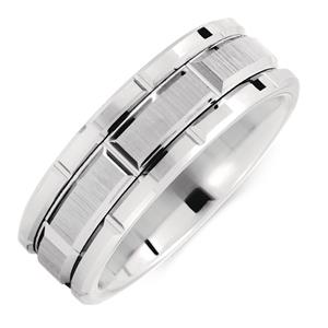 8mm Men's Patterned Ring in White Tungsten