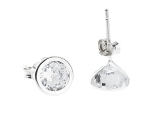 925 Sterling Silver APRIL Ear Stud - CZ Stones WHITE 7mm - Silver