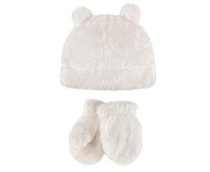 Baby Boy Sherpa Bear Hat with Mittens 0 - 6 Months By Hudson Baby