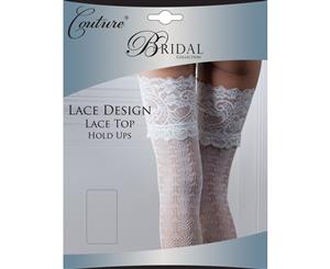 Couture Womens/Ladies Bridal Lace Design Hold Ups (1 Pair) (Ivory) - LW126