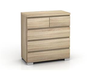 Elara 5 Drawer Chest Storage Cabinet Slanted Drawers No Handles Bedroom Organiser - Light Sonoma Oak