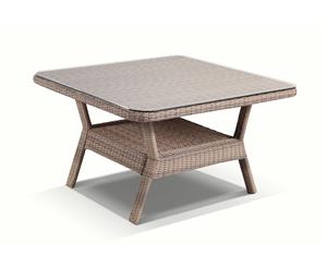 Low Dining 1.2M Square Outdoor Wicker Glass Top Table - Outdoor Tables - Brushed Wheat Wicker