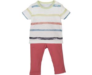 Mamino- Baby - Boy- Michael- White and Coral - Trouser and White Short Sleeves Printed Tee Shirt 2 Pieces Set