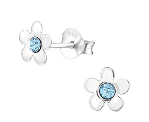 Sterling Silver Kids Aquamarine Flower Stud earrings made with Swarovski Crystal