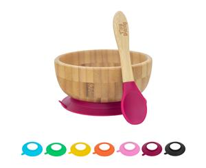 Tiny Dining Children's Bamboo Cereal / Dessert Bowl with Stay Put Suction & Soft Tip Spoon - Red
