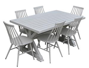 Torquay 1.6M Aluminium Outdoor Table With 6 Windsor Dining Chairs - Outdoor Aluminium Dining Settings