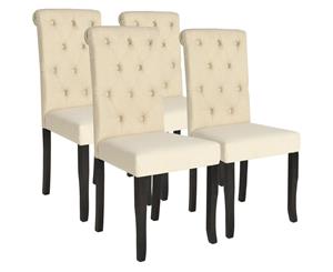4x Dining Chairs Cream Solid Wood Fabric Kitchen Dinner Room Seats
