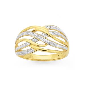 9ct Gold Diamond Multi Wave Dress Ring