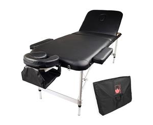 Aluminium Portable Beauty Massage Table Bed 3 Fold 70cm BLACK