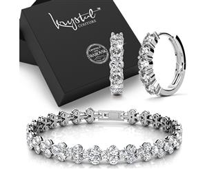 Boxed 18K White Gold Bracelet and Earrings Set Embellished with Swarovski crystals