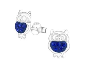 Children's Silver Sapphire Owl Crystal Ear Studs