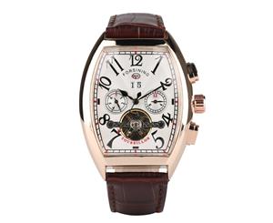 FORSINING Rectangular Automatic Mechanical Watch Arabic Digital White Dial Watches-Brown
