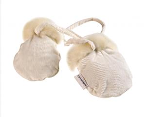 Faux Fur And Cotton Mittens Cotton Lined With String To Join - White