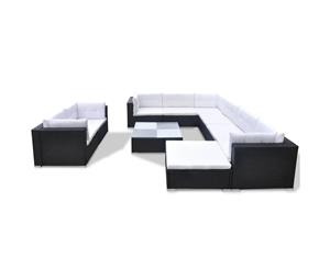 Garden Sofa Set 32 Pieces Poly Rattan Black Lounge Chaise Couch Table