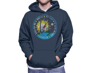 NASA STS 41 Discovery Mission Badge Distressed Men's Hooded Sweatshirt - Navy Blue