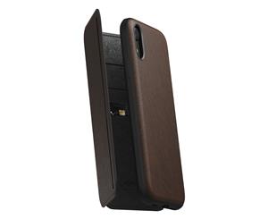 Nomad Horween Leather Tri-Fold Folio Case For iPhone XR - Rustic Brown
