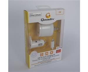 Qmadix USB Tri Pack Charging Kit with Lightning Connector 5W 6 FT Cable White