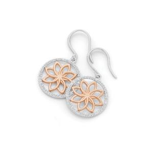 Silver & Rose Plated Flower and CZ Earrings