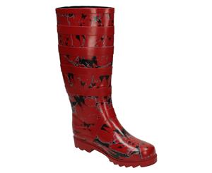 Spot On Womens/Ladies Mottled Butterfly Design Wellington Boots With Buckle Detail (Red) - KM267