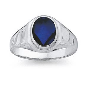 Sterling Silver Created Blue Stone Gents Ring