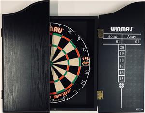 WINMAU PRO SFB Bristle Dart Board Set - Black Cabinet - 6 x Darts