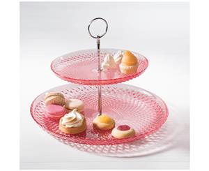 Ambrosia Jewel Glass 2-Tier Cake Stand Pink