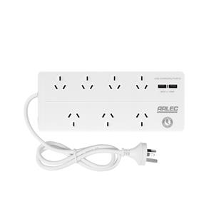 Arlec 7 Outlet Surge Protected Powerboard With Dual USB Charger