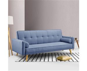 Artiss Sofa Bed Lounge Set 3 Seater Futon Couch Linen Fabric Recliner Blue