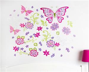 Children's Wall Decals - Pink Butterflies & Flowers