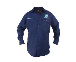 Cronulla Sharks NRL LONG Sleeve Button Work Shirt NAVY