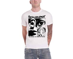 Discharge T Shirt Hear Nothing Band Logo Official Mens - White