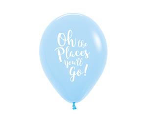 Oh The Places Pastel Blue 30cm Latex Balloons White Ink 50pk