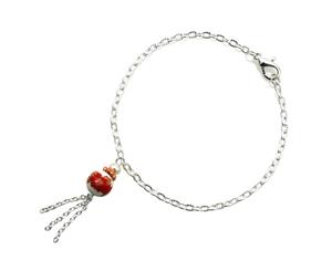Porcelain Charm with Tassle Chain Silver Plated Bracelet